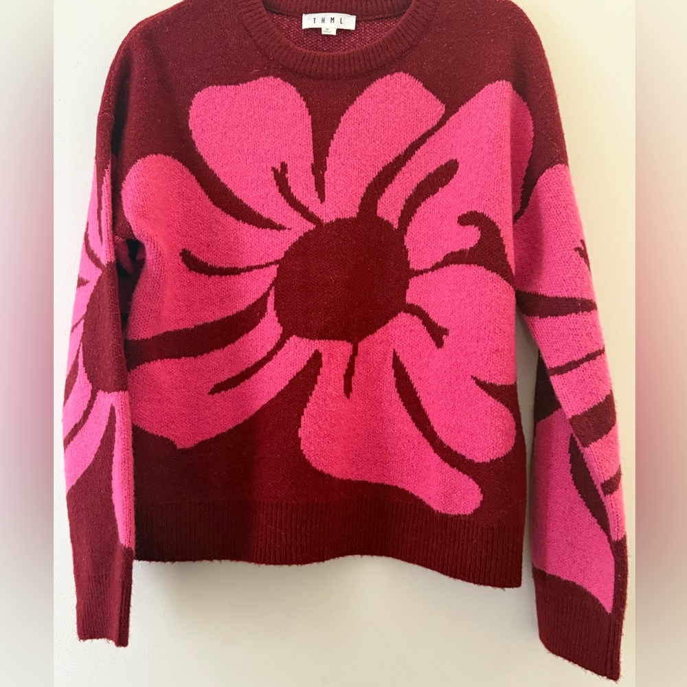 Floral Pink and Maroon Sweater. Excellent condition worn once. Size medium
